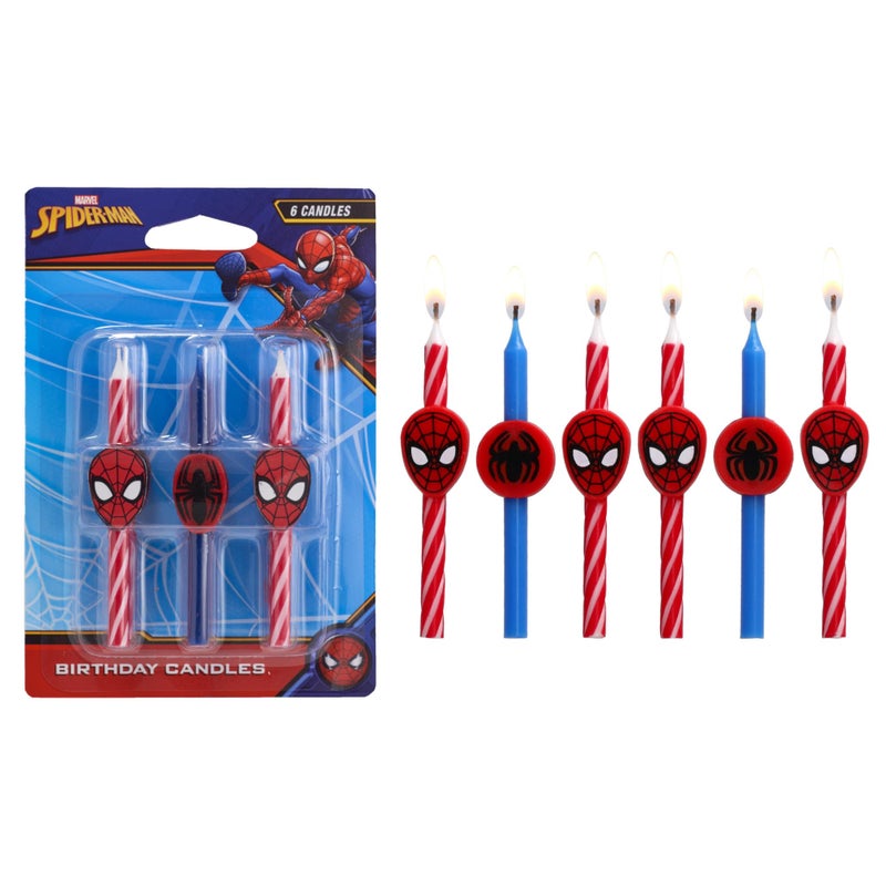 DecoPac Marvels Spider-Man Birthday Cake Candles | 6 Birthday Candles for Cake Decorations, Red & Blue Candles, Cake Toppers for Spiderman Party - Image 1